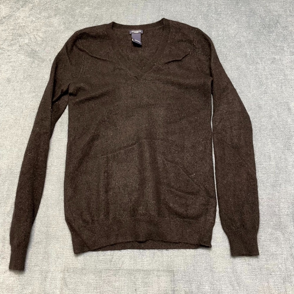 Magaschoni Cashmere Sweater Womens Small Brown V-Neck  Long Sleeve Pullover